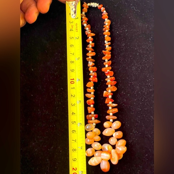 VTG Stunning Natural  Carnelian Agate & Amber Beaded Necklace Boho Beads 15.5” - Picture 4 of 5